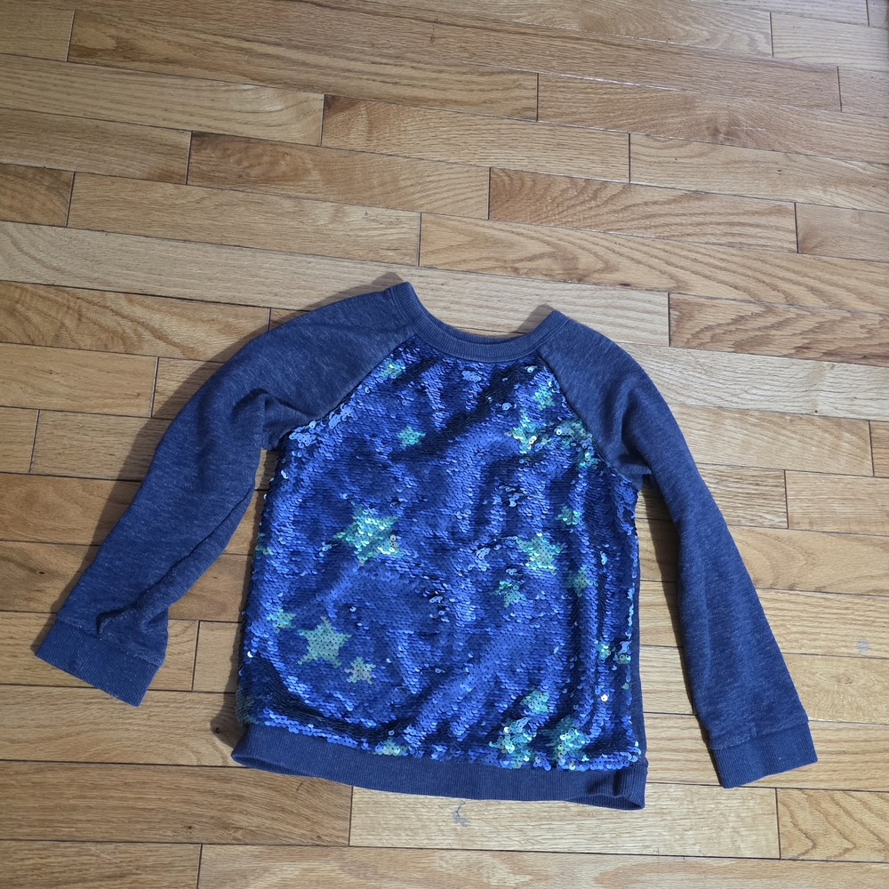 Cat & Jack Navy Blue Long Sleeve Sequin Star Tee